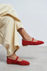 TITI Red Suede Leather Studded Buckle Detail Flat Women's Ballet Flats
