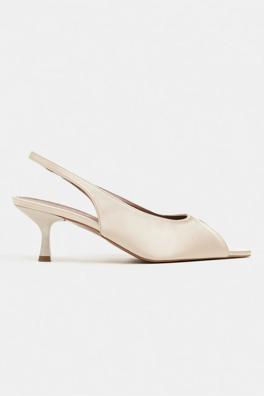 SALVA Butter Yellow Satin Pointed Toe Open Front Women’s Heels