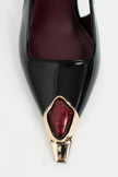 VIPER Black Patent Leather Gold Frame Stone Accessory Pointed Toe Women’s Heel Shoes