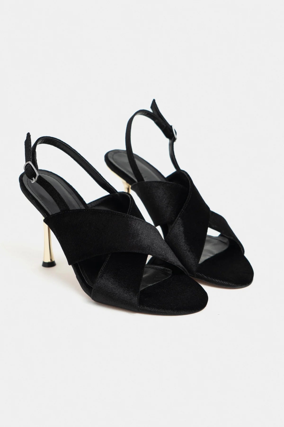 ZOYA Black Velvet Cross Strap Women’s Thin Heel Sandals
