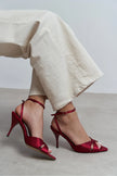 MONICA Burgundy Satin Ankle-Strap Detail Women’s Slim High-Heel Shoes