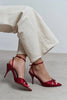 MONICA Burgundy Satin Ankle-Strap Detail Women’s Slim High-Heel Shoes