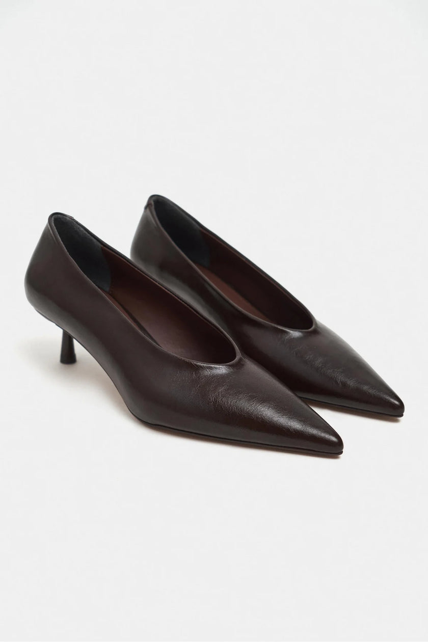 TINKY Coffee Rustic Pointed Toe Women’s Low Heel Shoes