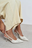 NEREID Beige Patent Leather Pointed-Toe Slingback Women's Heels