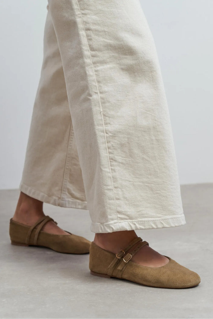 JAMES Rome Beige Suede Leather Flat Women's Ballet Flats