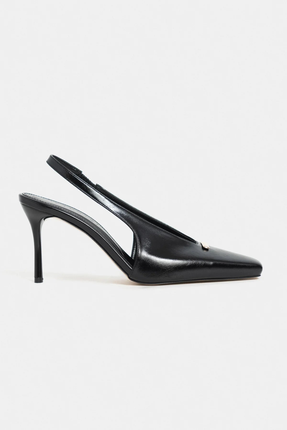 TIGY Black Rustic Patterned Closed Toe Back Strap Buckle Detail Women’s Heel Shoes