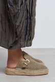 MAREN Rome Beige Suede Leather Laser-Cut Buckle Detail Wedge Sole Women's Espadrille Sandals