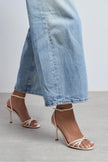 AVA Beige Satin Cross-Detail Ankle Strap Women's Heels