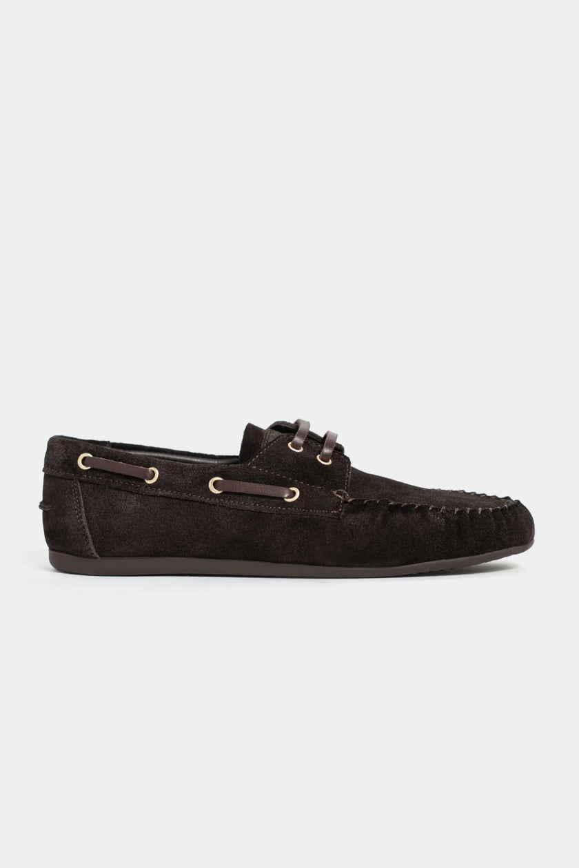 DOBY Coffee Suede Genuine Leather Lace-Up Women’s Loafer Shoes