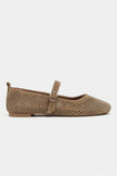 TITI Rome Beige Suede Leather Studded Buckle Detail Flat Women's Ballet Flats