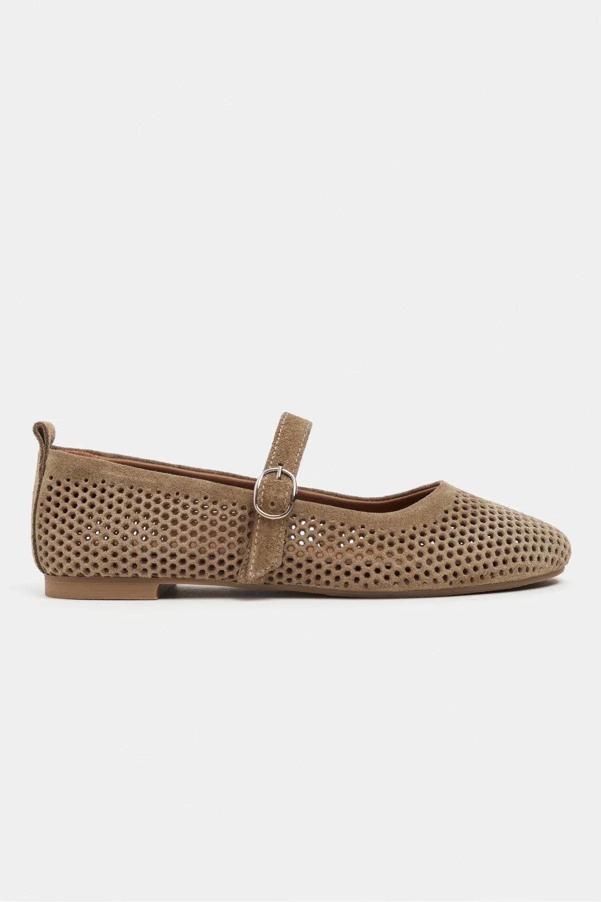 TITI Rome Beige Suede Leather Studded Buckle Detail Flat Women's Ballet Flats