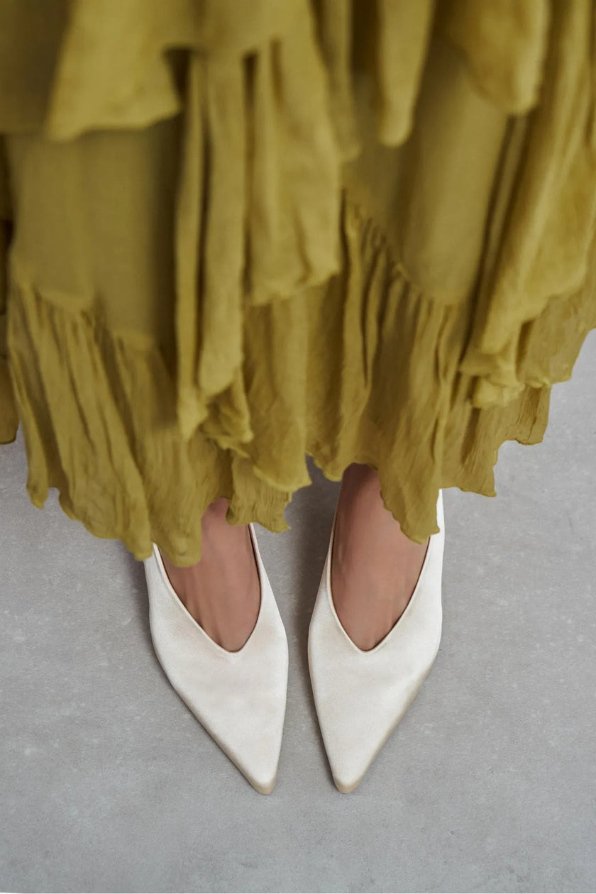 WILSON Butter Yellow Satin Neoprene Slingback Women’s Heels