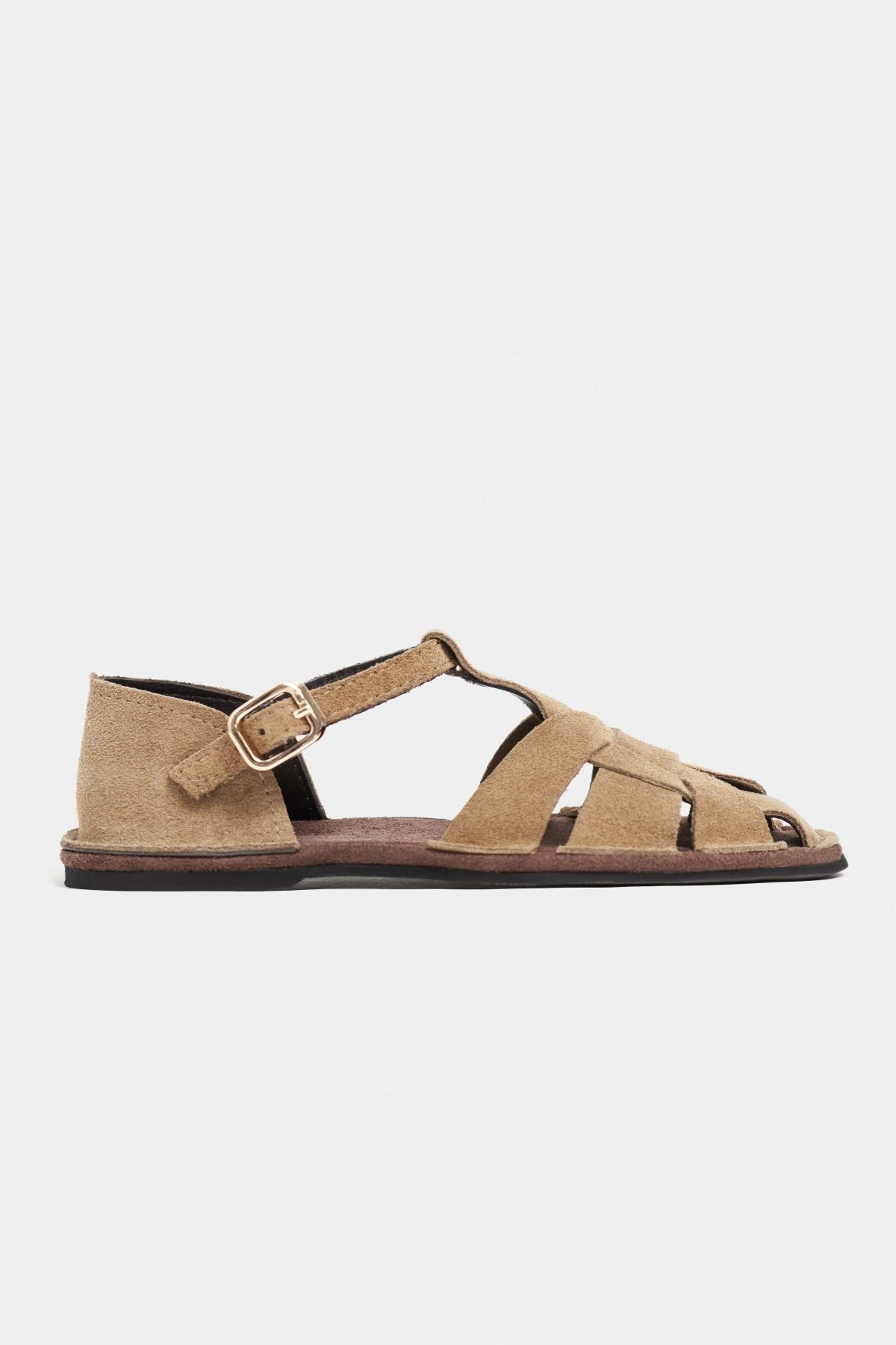 SOLTO Rome Beige Genuine Leather Buckle Detail Flat Women’s Sandals