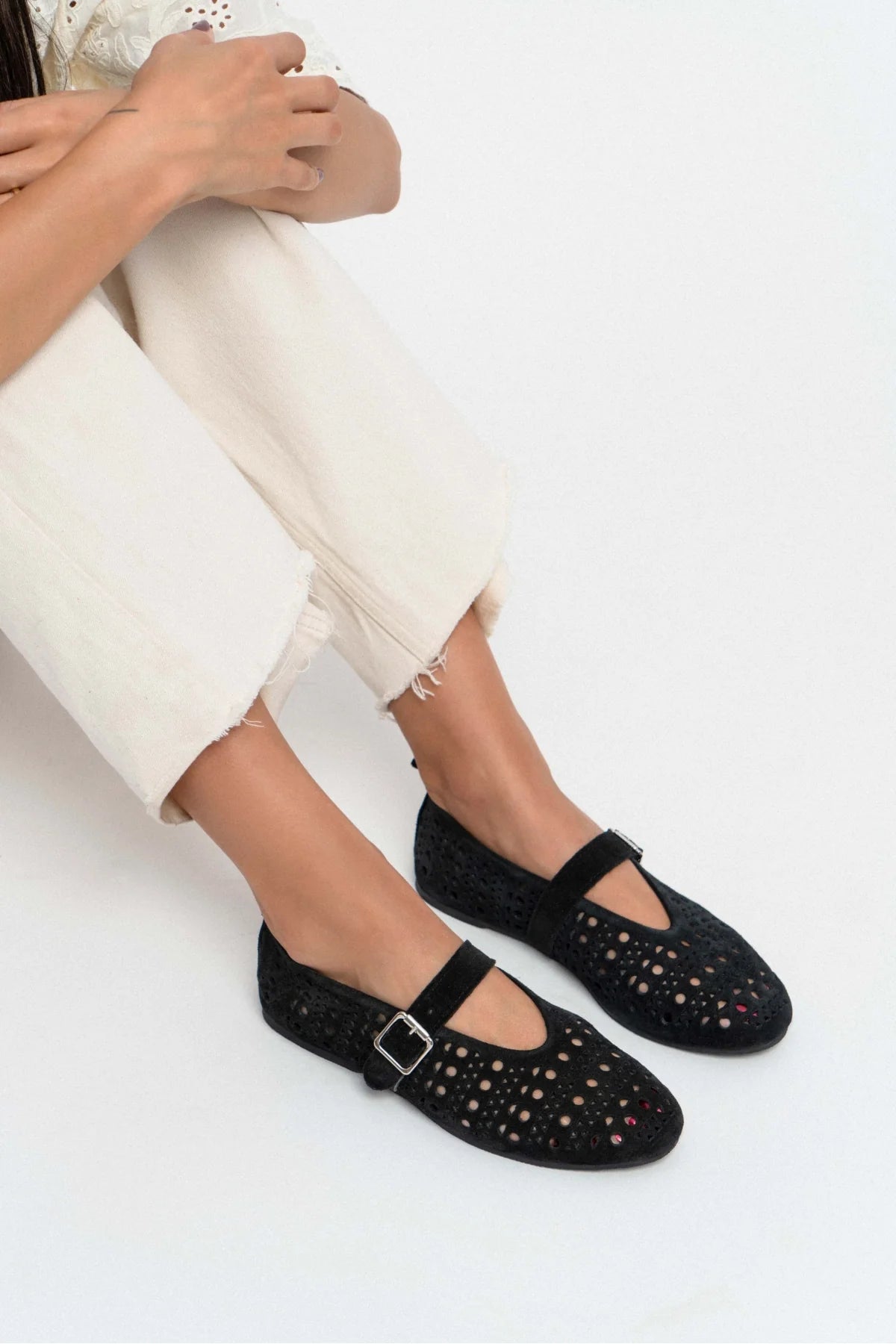 PATTER BLACK SUEDE STUDDED GENUINE LEATHER BUCKLE DETAIL FLAT SOLE WOMEN'S BALLERINA | Flats | FOOTWEAR | Loafers PATTER BLACK SUEDE STUDDED GENUINE LEATHER BUCKLE DETAIL FLAT SOLE WOMEN'S BALLERINA | Flats | FOOTWEAR | Loafers
