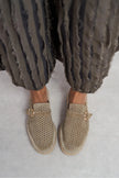 MAREN Rome Beige Suede Leather Laser-Cut Buckle Detail Wedge Sole Women's Espadrille Sandals