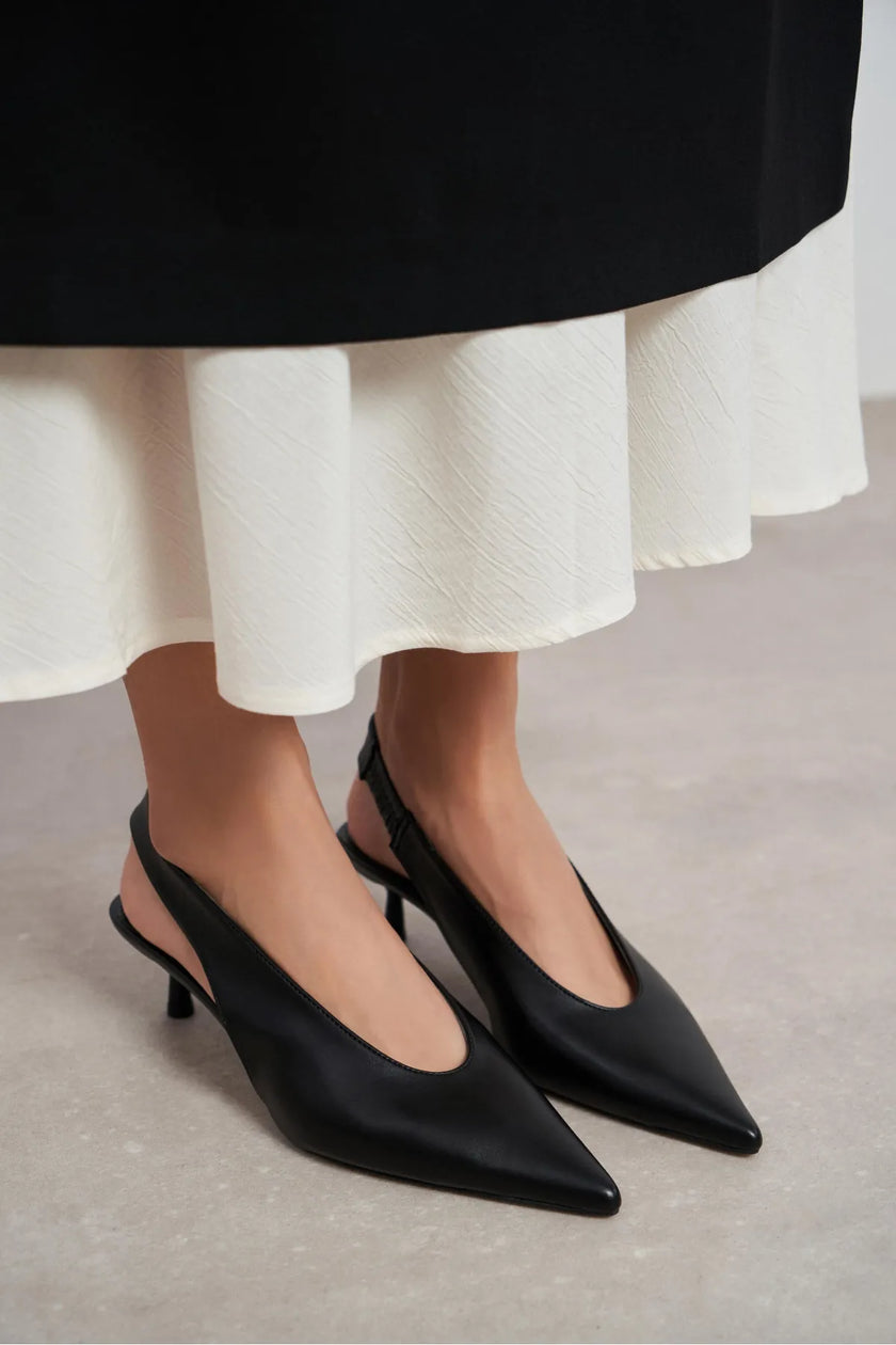 LUNIX Black Matte Pointed Toe Slingback Women’s Thin Heel Shoes