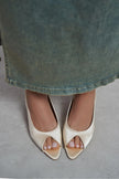 SALVA Butter Yellow Satin Pointed Toe Open Front Women’s Heels
