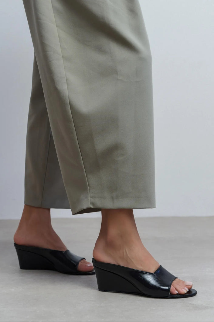 ALLISON Black Rustic Wedge Heel Women’s Mules