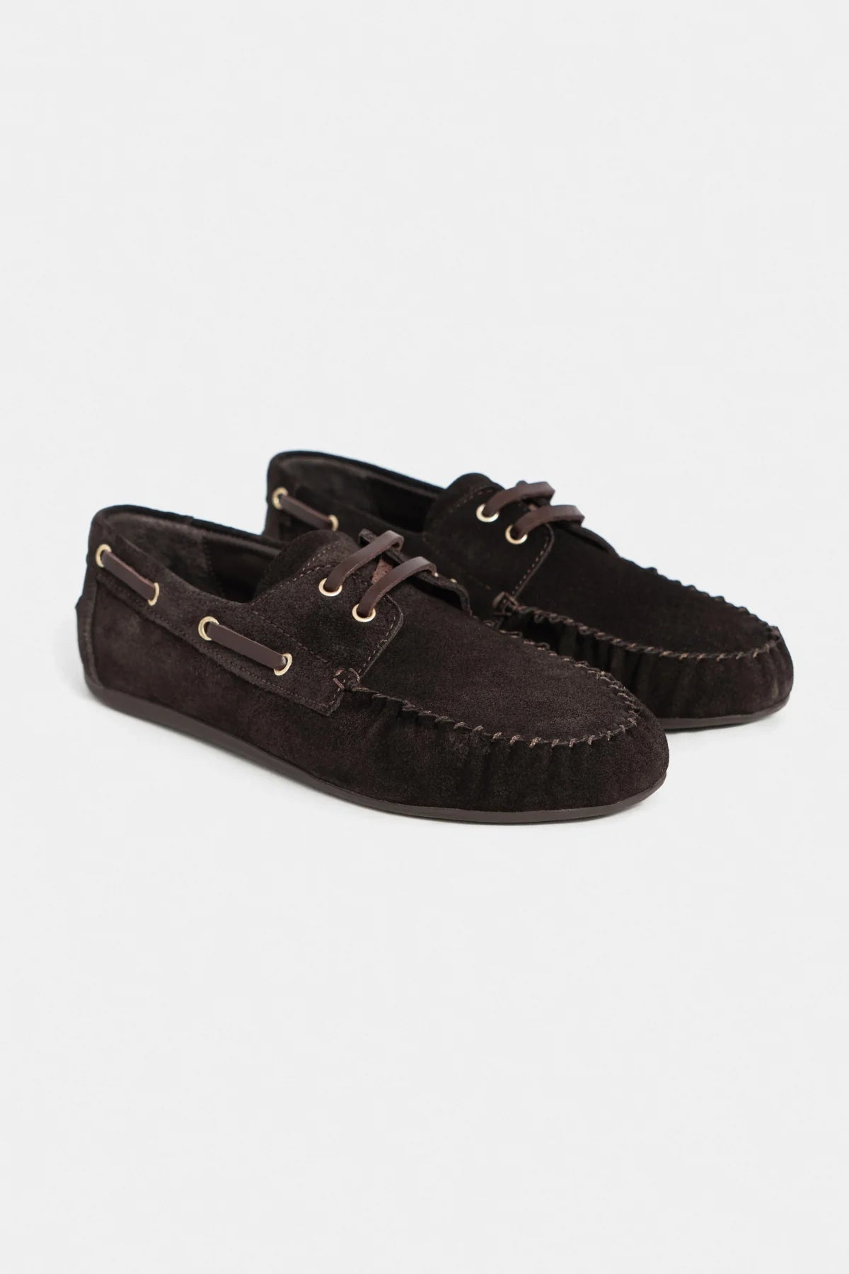 DOBY Coffee Suede Genuine Leather Lace-Up Women’s Loafer Shoes