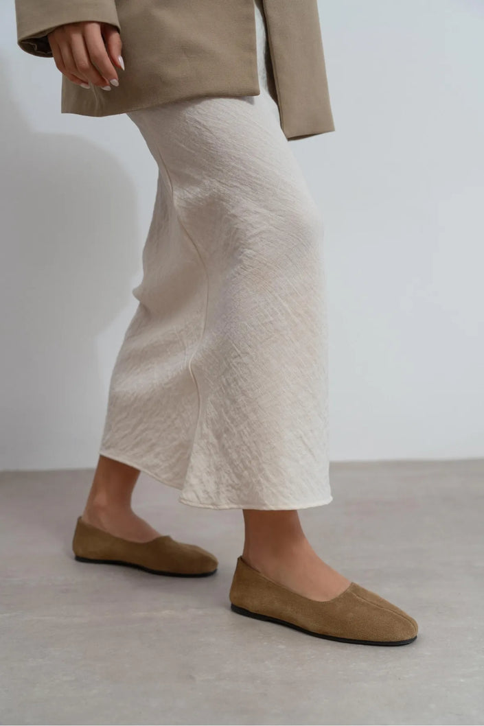ROSEL Rome Beige Genuine Leather Women’s Ballet Flats