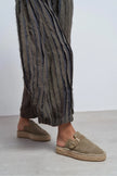 MAREN Rome Beige Suede Leather Laser-Cut Buckle Detail Wedge Sole Women's Espadrille Sandals