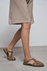 SOLTO Rome Beige Genuine Leather Buckle Detail Flat Women’s Sandals