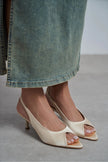 SALVA Butter Yellow Satin Pointed Toe Open Front Women’s Heels