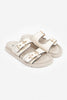 Simon Beige Wrinkled Matte Two Buckled Flat Sole Women's Slippers