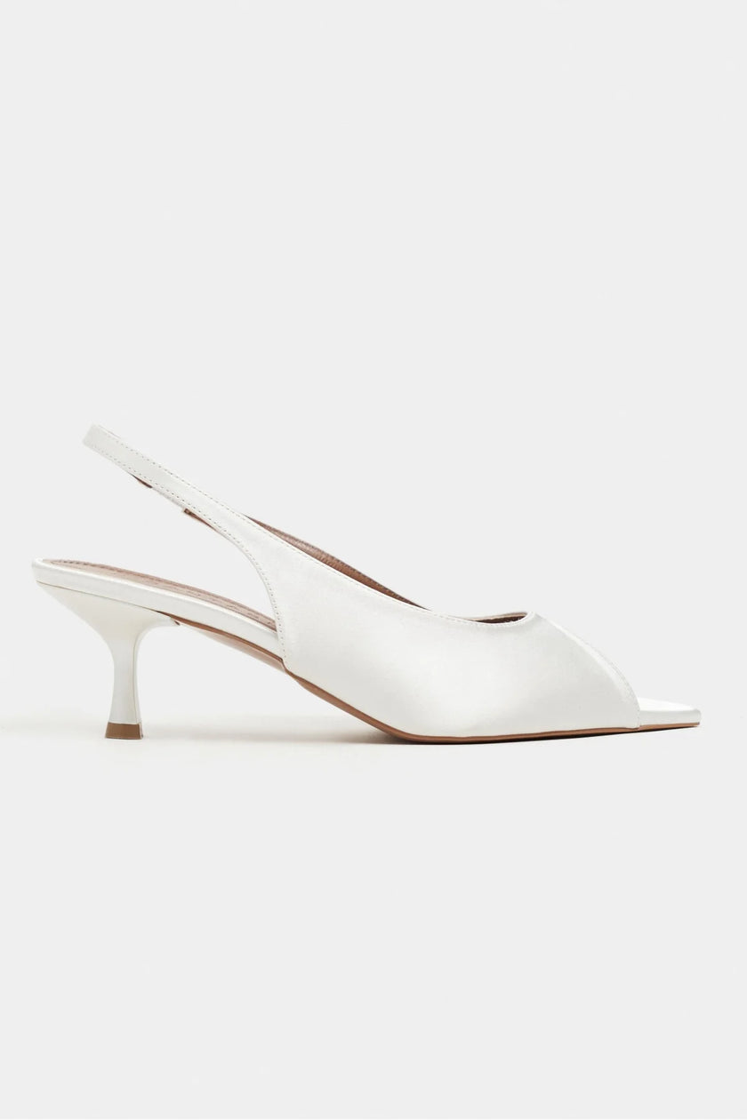 SALVA Pearl Satin Pointed Toe Open Front Women’s Heels