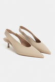 LUNIX Dark Beige Matte Pointed Toe Slingback Women’s Thin Heel Shoes
