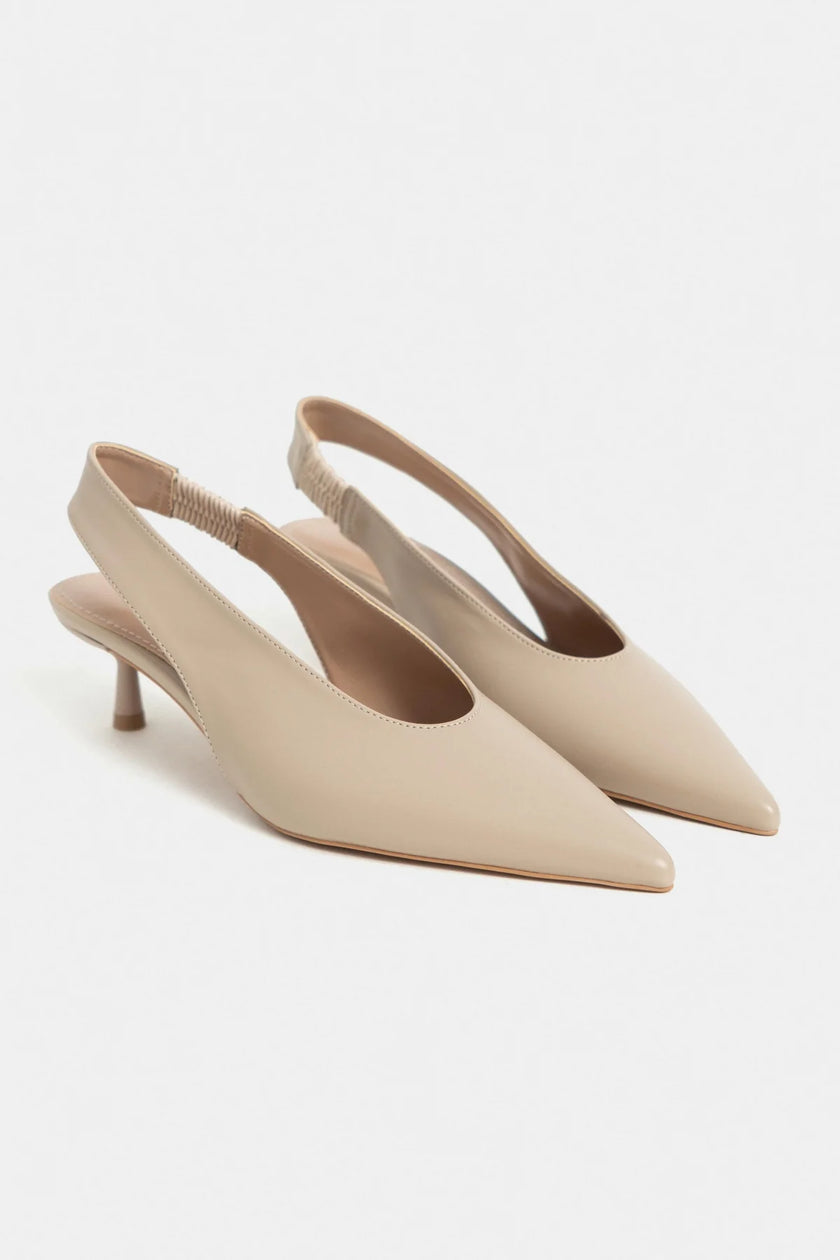 LUNIX Dark Beige Matte Pointed Toe Slingback Women’s Thin Heel Shoes
