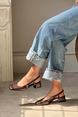 JESSY BROWN CRAWL MATTE BLUT TOE ELASTIC LOW HEEL WOMEN'S BALLERINA