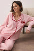 Pink Plain Ribbon Shally Woven Pajama Set