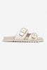 Simon Beige Wrinkled Matte Two Buckled Flat Sole Women's Slippers