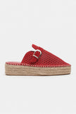 MAREN Red Suede Leather Laser-Cut Buckle Detail Wedge Sole Women's Espadrille Sandals