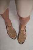 SOLTO Rome Beige Genuine Leather Buckle Detail Flat Women’s Sandals