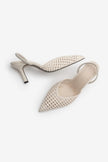 ARFES Off-White Handwoven Elastic Strap Pointed Toe Women’s Stiletto Heels