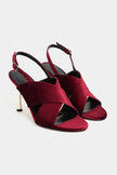 ZOYA Burgundy Velvet Cross Strap Women’s Thin Heel Sandals