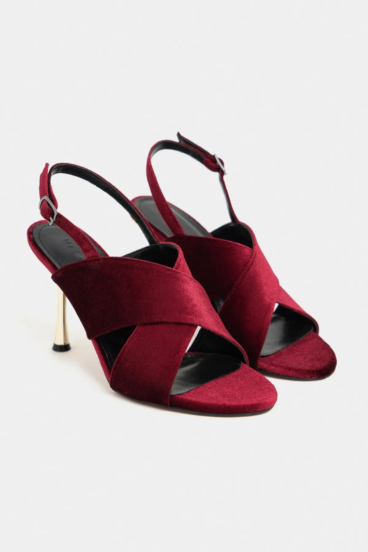 ZOYA Burgundy Velvet Cross Strap Women’s Thin Heel Sandals