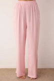 Pink Plain Ribbon Shally Woven Pajama Set