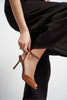 VELORA Tan Matte Square Toe Open Front Ankle Strap Women’s Heeled Shoes