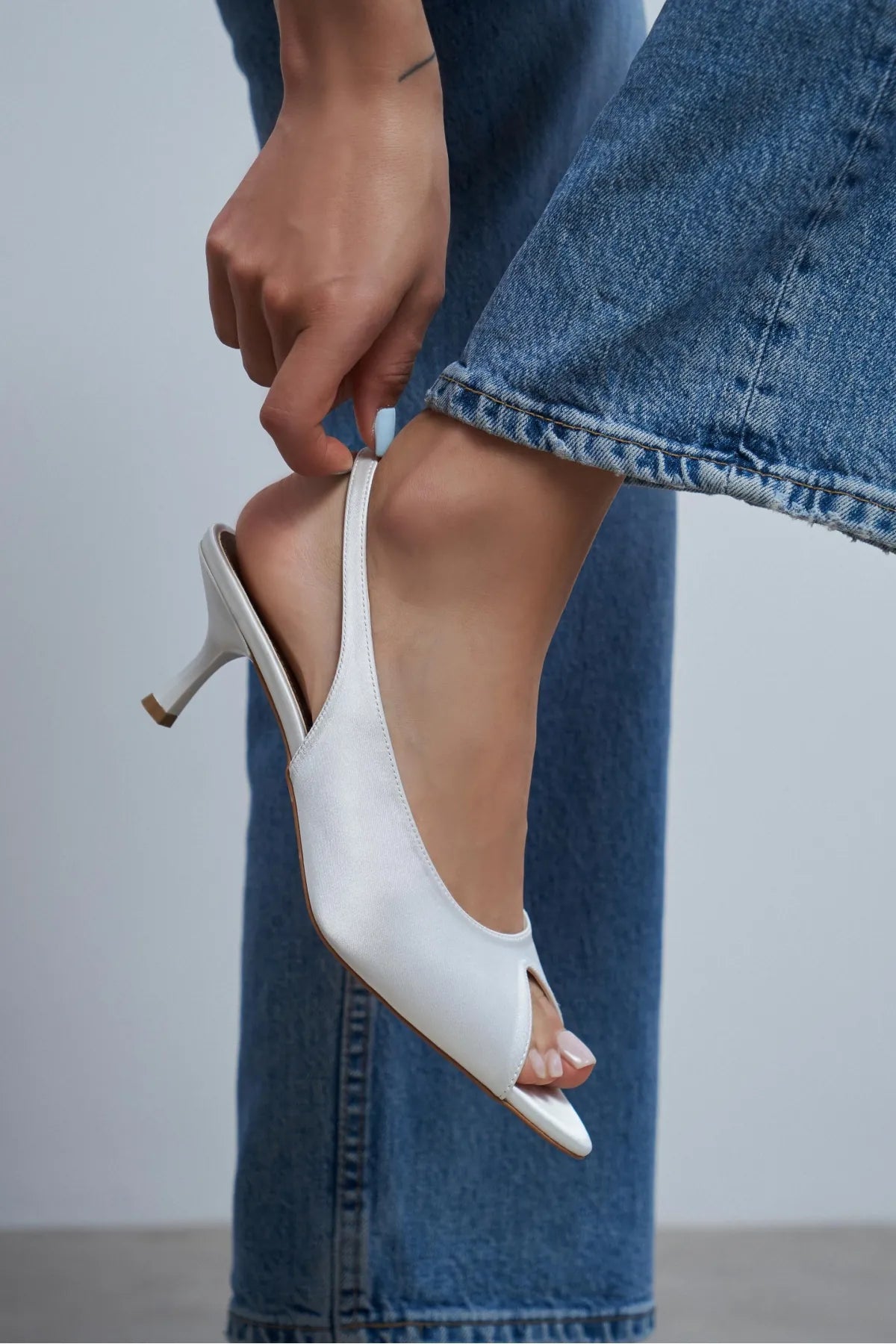 SALVA Pearl Satin Pointed Toe Open Front Women’s Heels