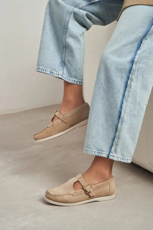 GAVİN BEIGE FLAT SOLE BUCKLE DETAIL WOMEN'S SHOES