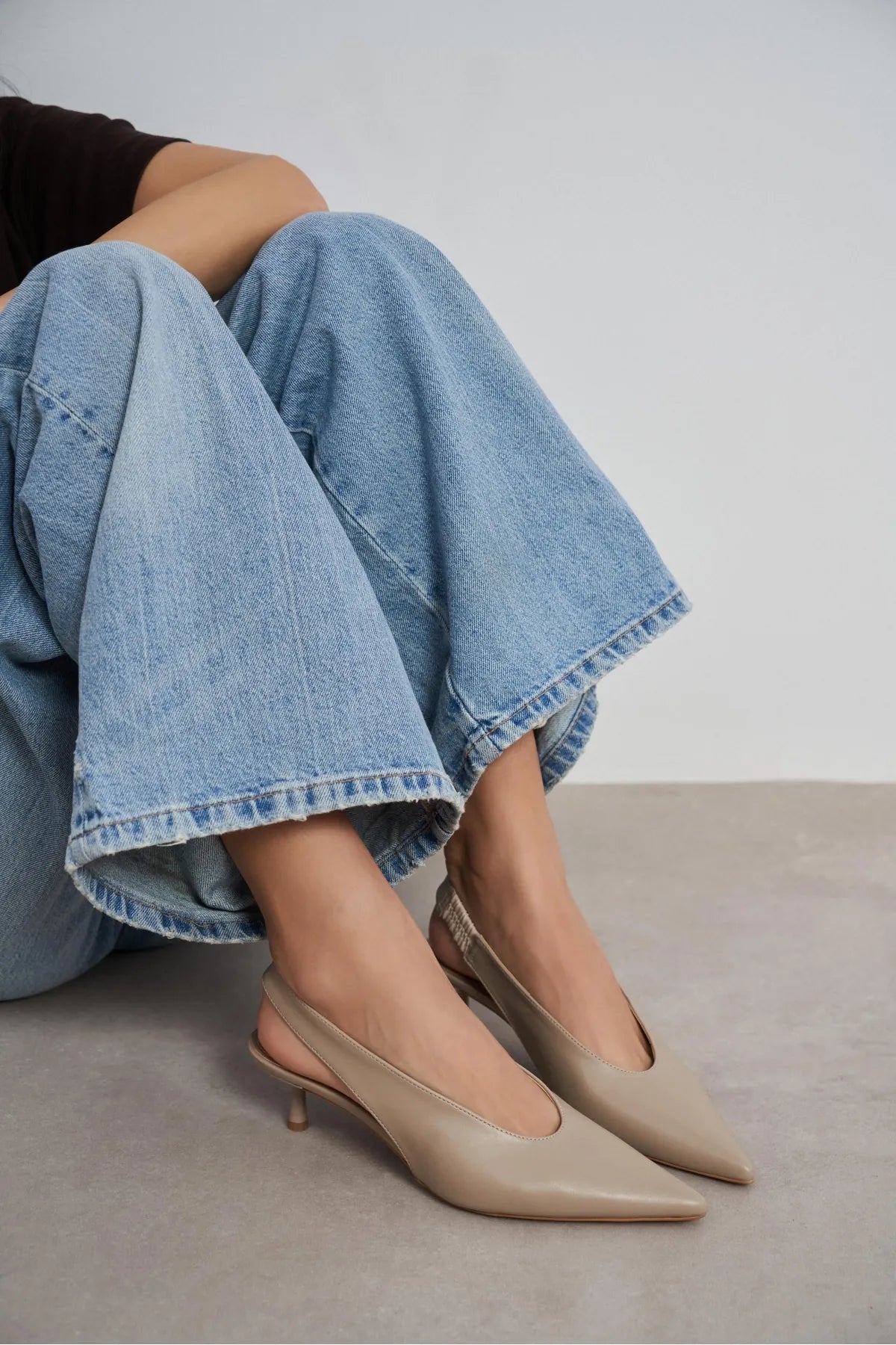 LUNIX Dark Beige Matte Pointed Toe Slingback Women’s Thin Heel Shoes