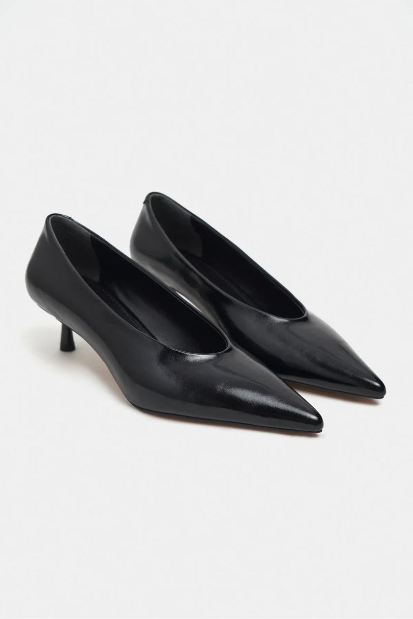 TINKY Black Rustic Pointed Toe Women’s Low Heel Shoes