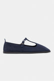 Mabel Navy Blue Genuine Suede Leather Buckle Detail Flat Women's Ballet Flats