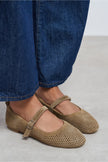 TITI Rome Beige Suede Leather Studded Buckle Detail Flat Women's Ballet Flats