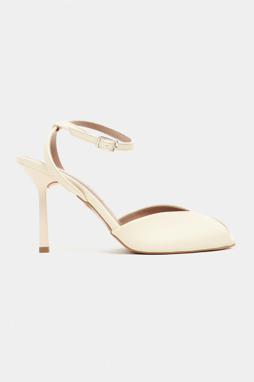 VELORA Butter Yellow Matte Square Toe Open Front Ankle Strap Women’s Heeled Shoes