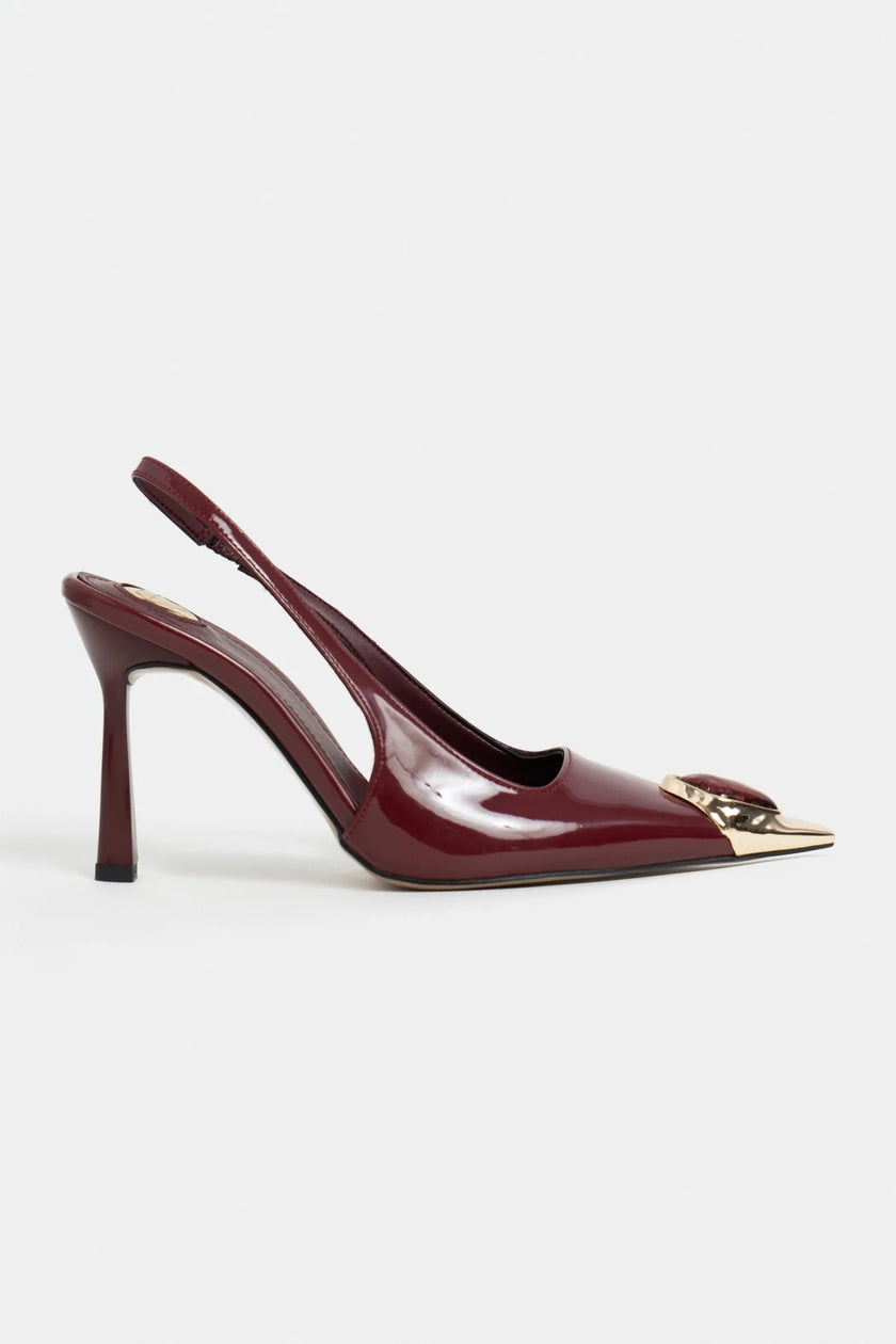 VIPER Burgundy Patent Leather Gold Frame Stone Accessory Pointed Toe Women’s Heel Shoes