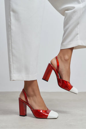 SOLEA RED PATENT & WHITE TOE DETAIL BLOCK HEEL WOMEN’S SHOES